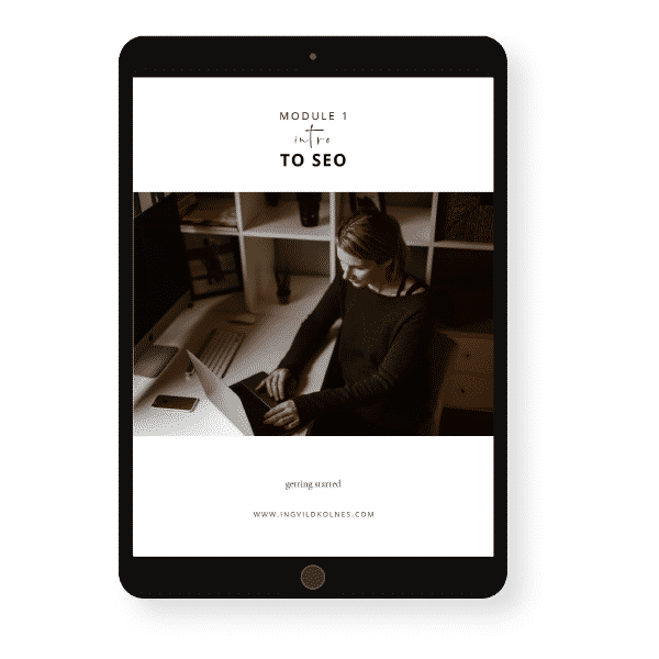 Tablet displaying SEO introduction module cover.