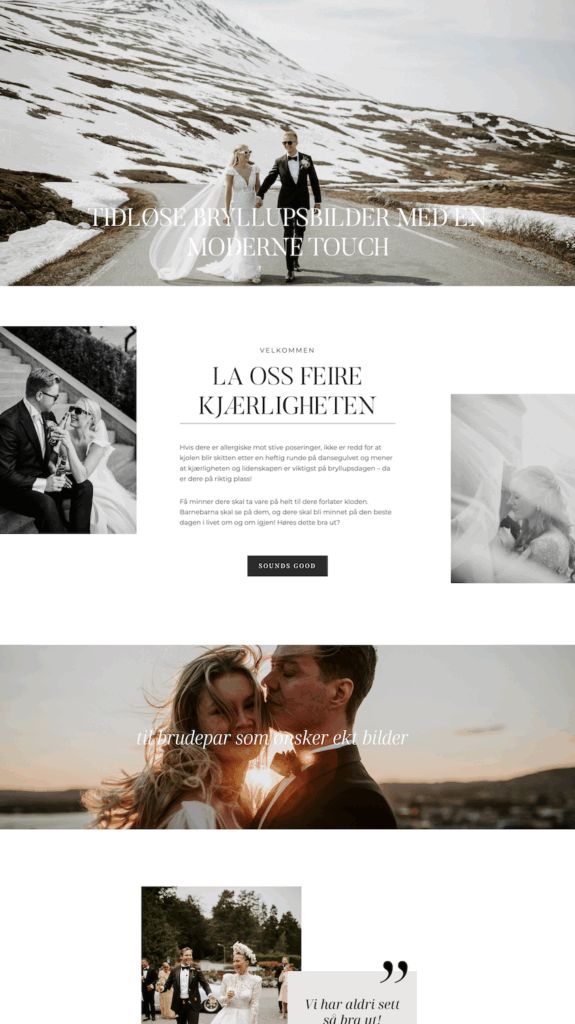 Bride and groom on mountain road. Wedding photoshoot.