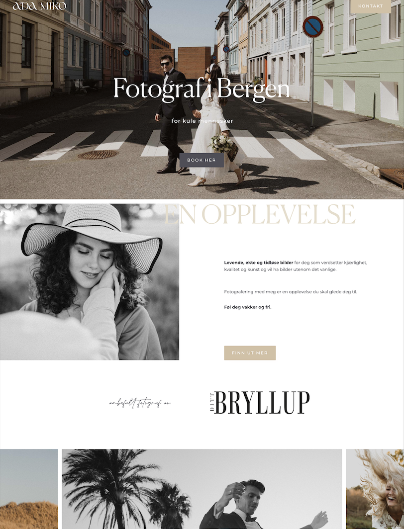 Wedding couple crossing street in Bergen cityscape.