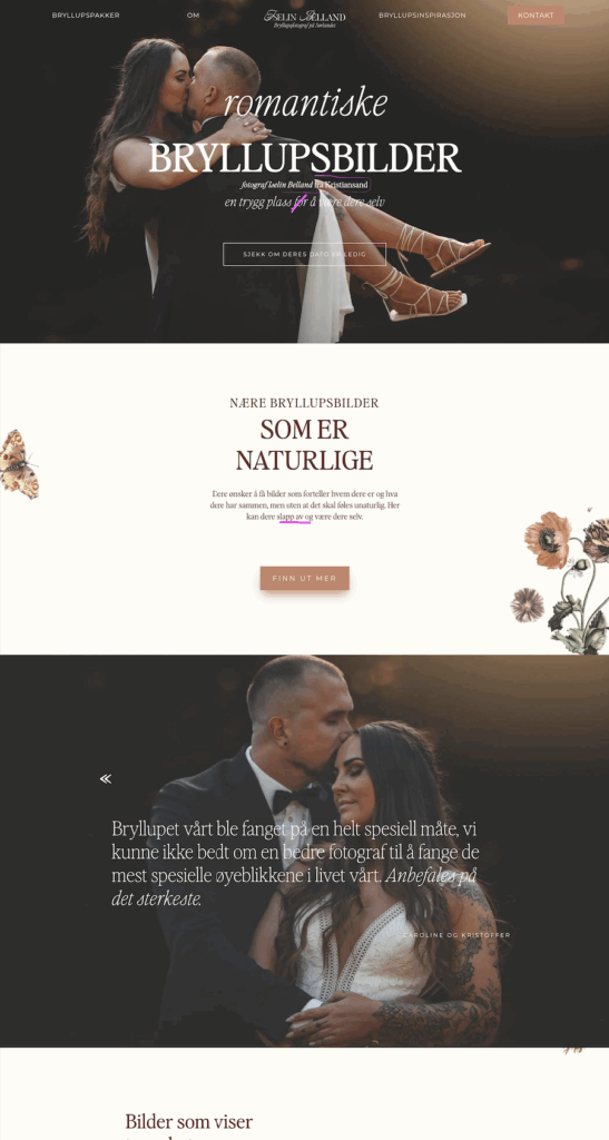 Romantic wedding photography by wedding photographer in Kristiansand.