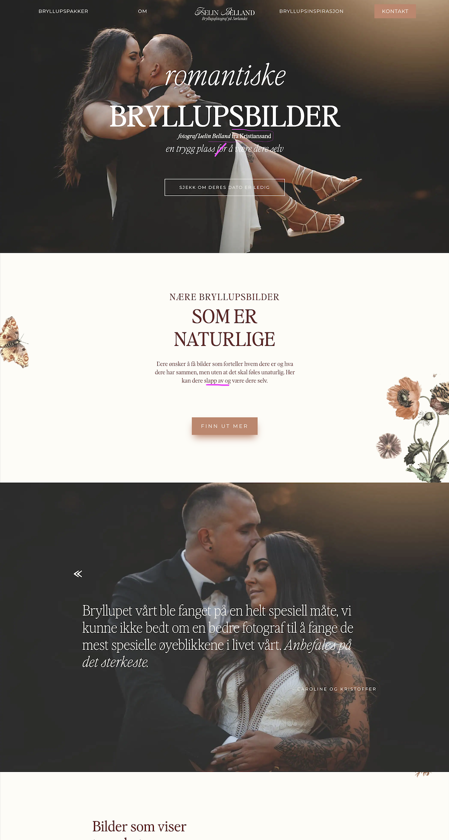Romantic wedding photography by wedding photographer in Kristiansand.