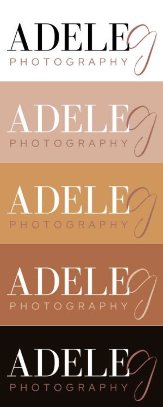 Adele Photography logo in various color schemes.