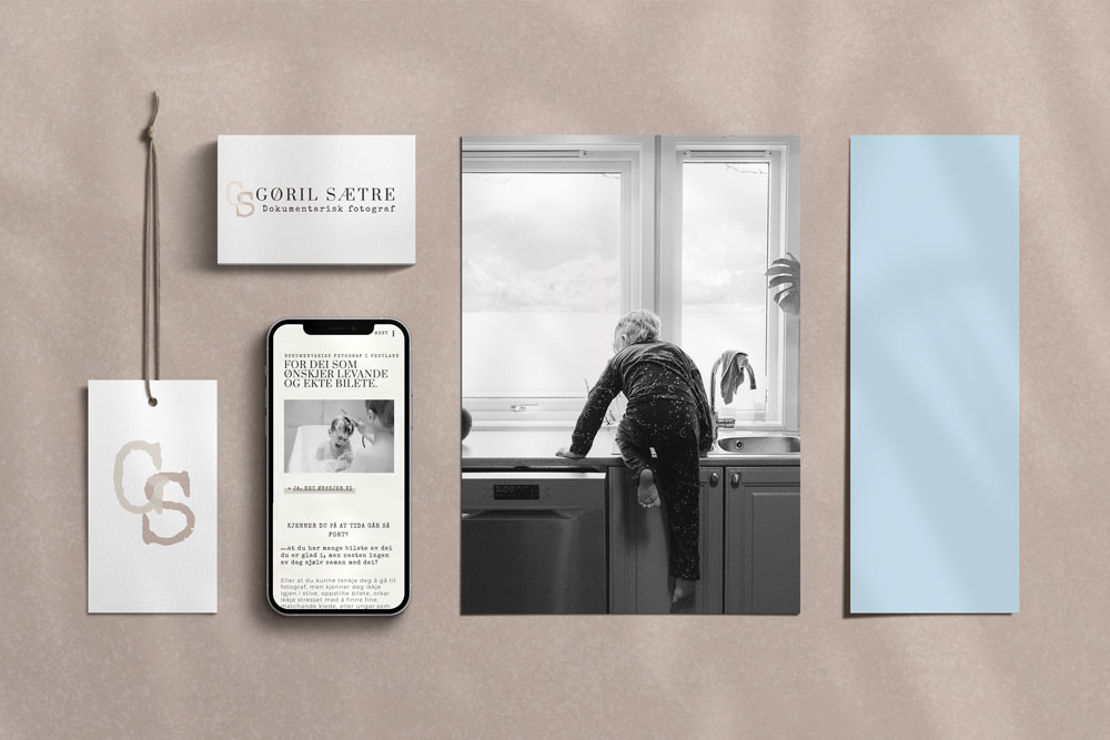 Brand identity mockup with child climbing window