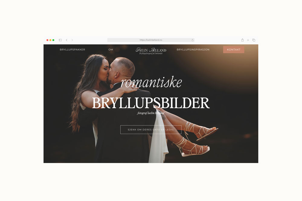 Couple kissing, romantic wedding photography website