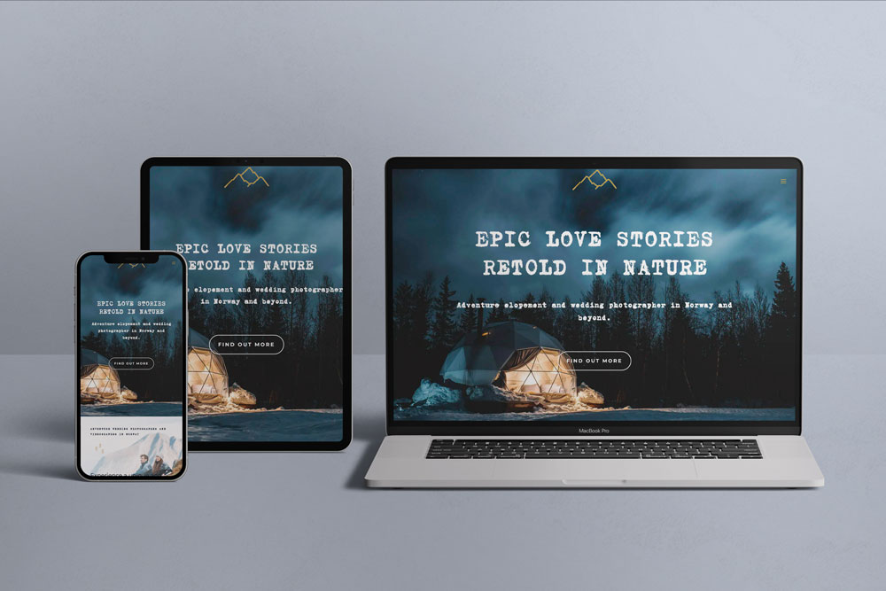 Nature-themed wedding photography website on multiple devices.