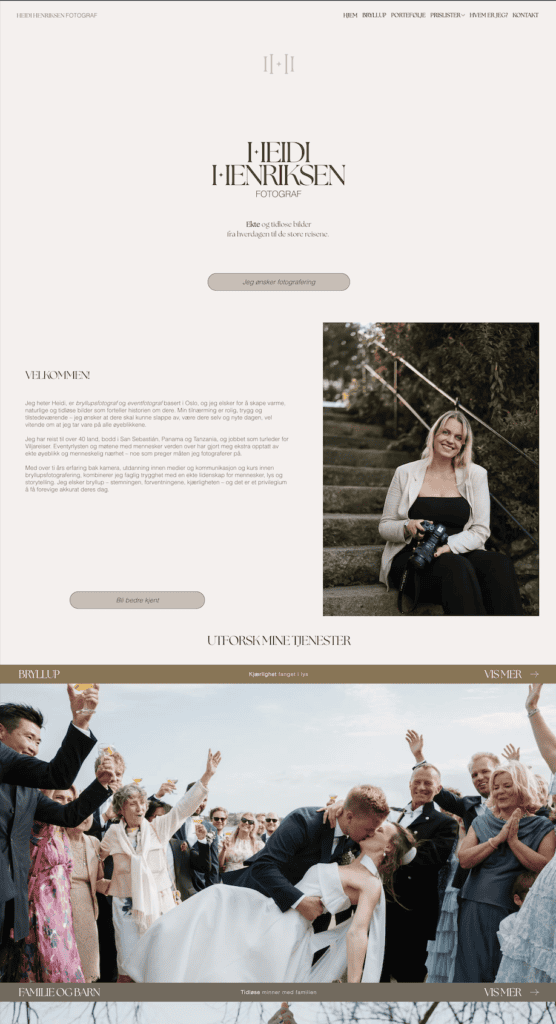 Wedding photographer website with portrait and wedding scene