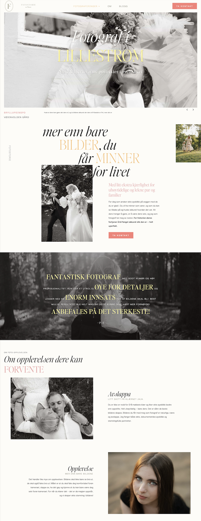 Wedding photographer website with romantic couple portraits