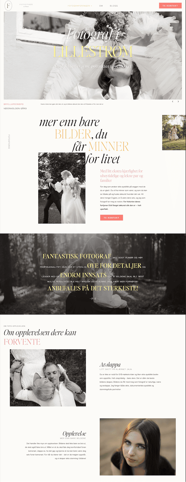 Wedding photographer website with romantic couple portraits